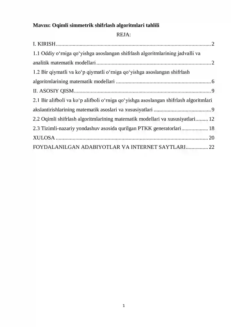 Oqimli simmetrik shifrlash algoritmlari tahlili