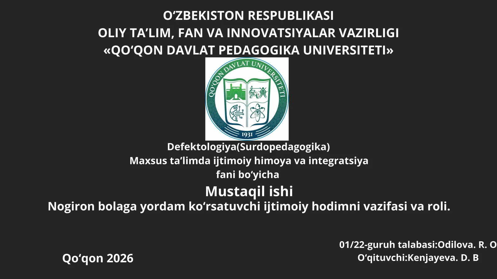Nogiron bolaga yordam ko‘rsatuvchi ijtimoiy hodimni vazifasi va roli.
