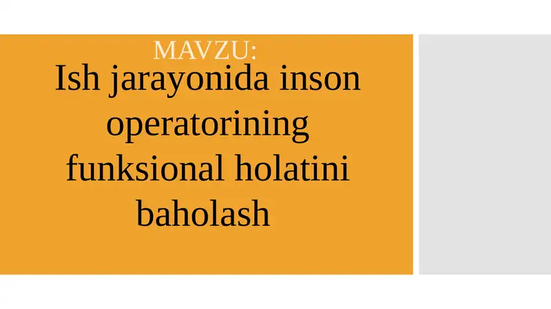 Ish jarayonida inson operatorining funksional holatini baholash