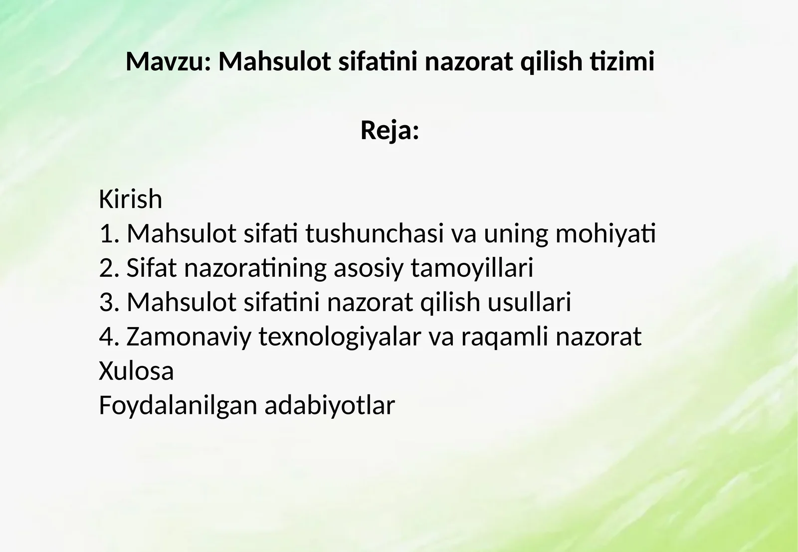 Mahsulot sifatini nazorat qilish tizimi