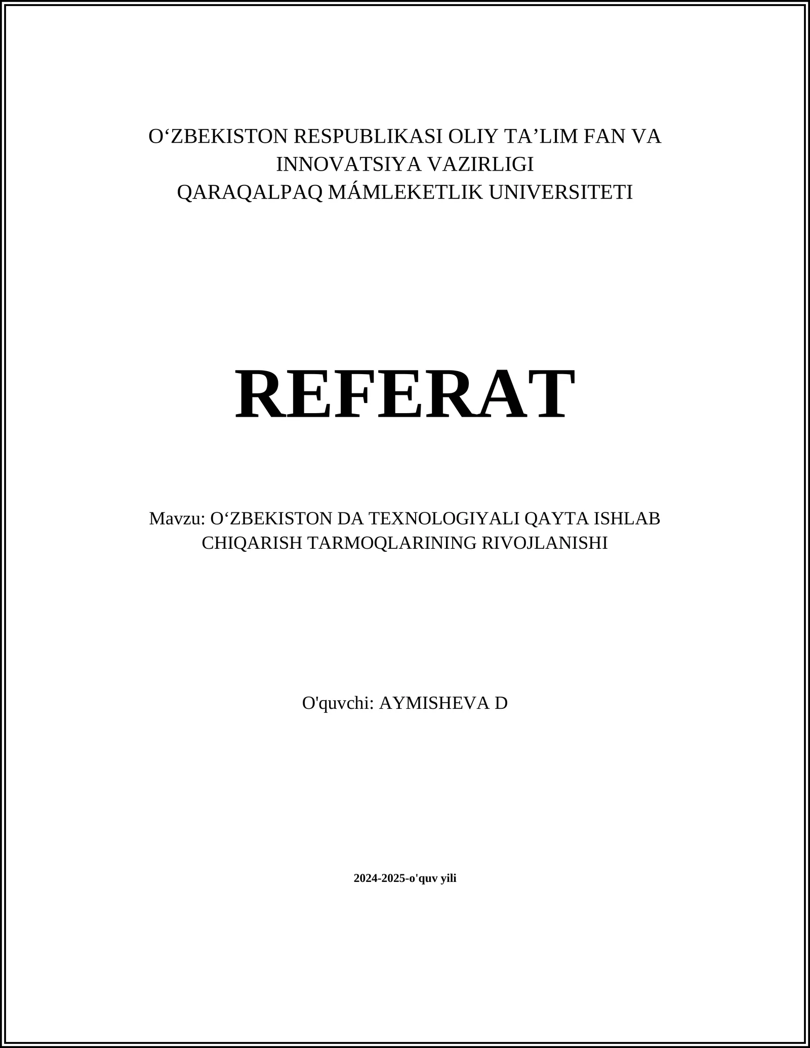 OʻZBEKISTON DA TEXNOLOGIYALI QAYTA ISHLAB CHIQARISH TARMOQLARINING RIVOJLANISHI