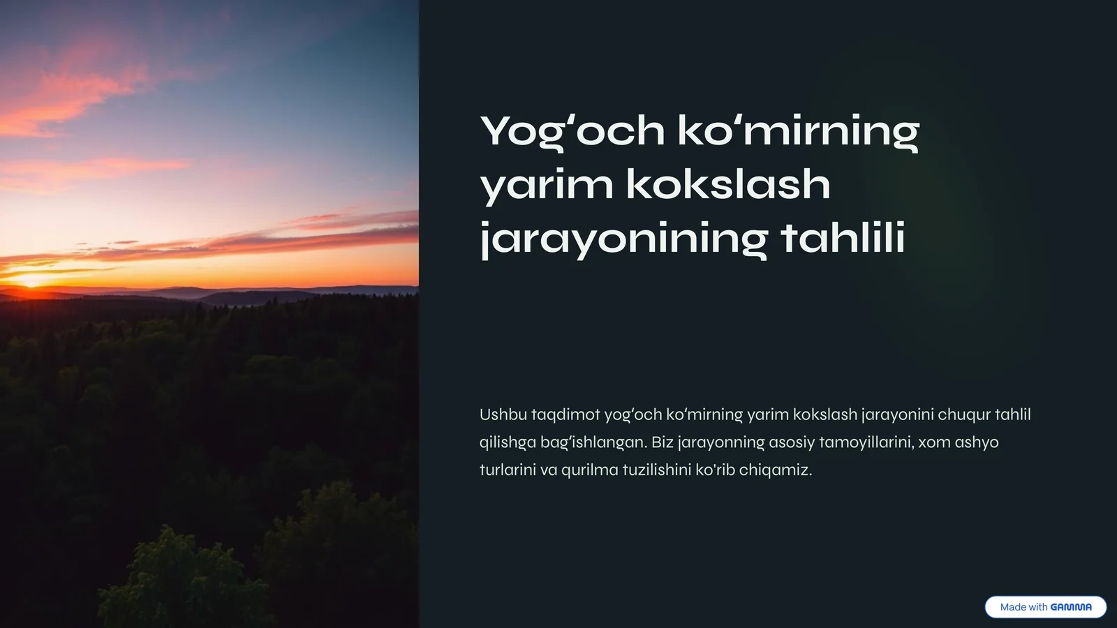 Yogʻoch koʻmirning yarim kokslash jarayonining tahlili