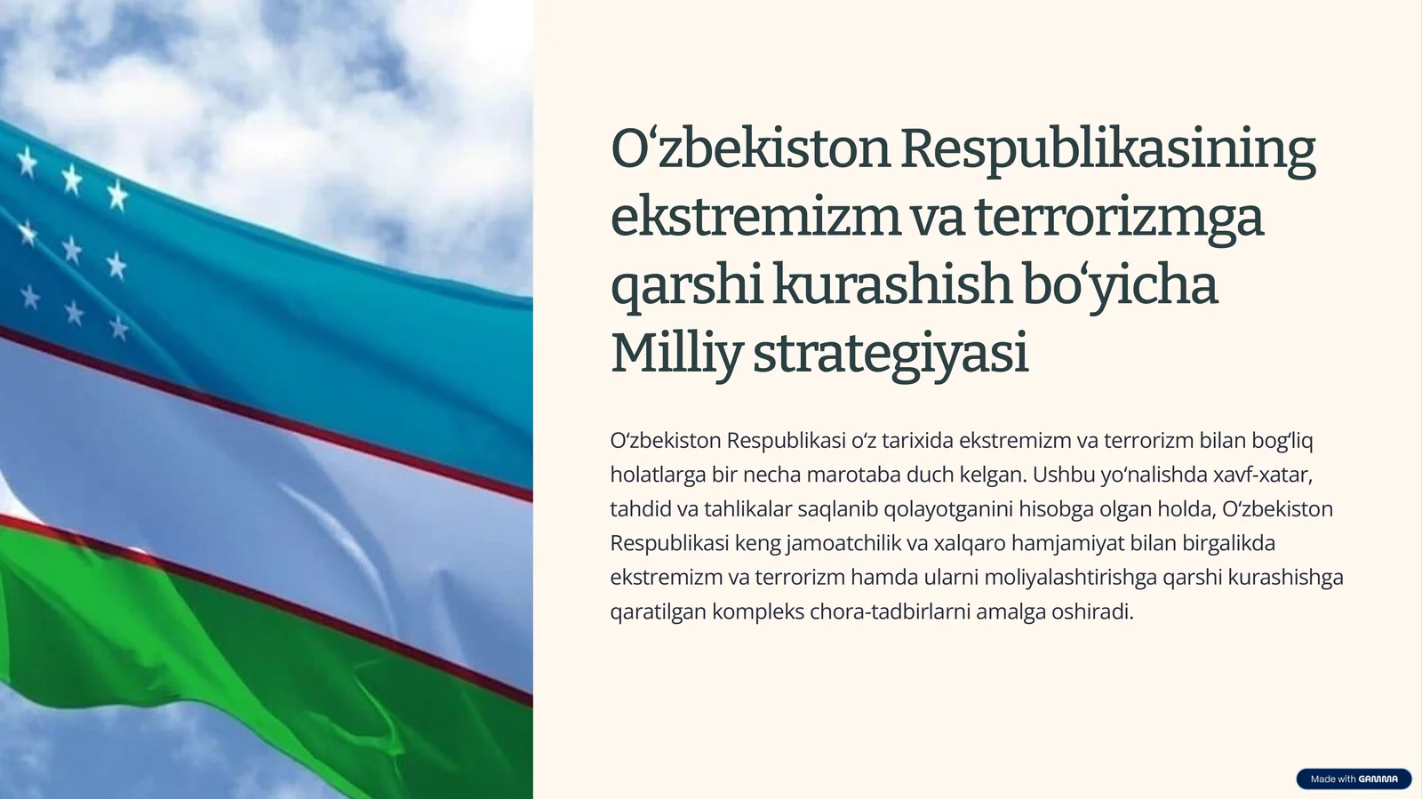 O‘zbekiston Respublikasining ekstremizm va terrorizmga qarshi kurashish bo‘yicha Milliy strategiyasi