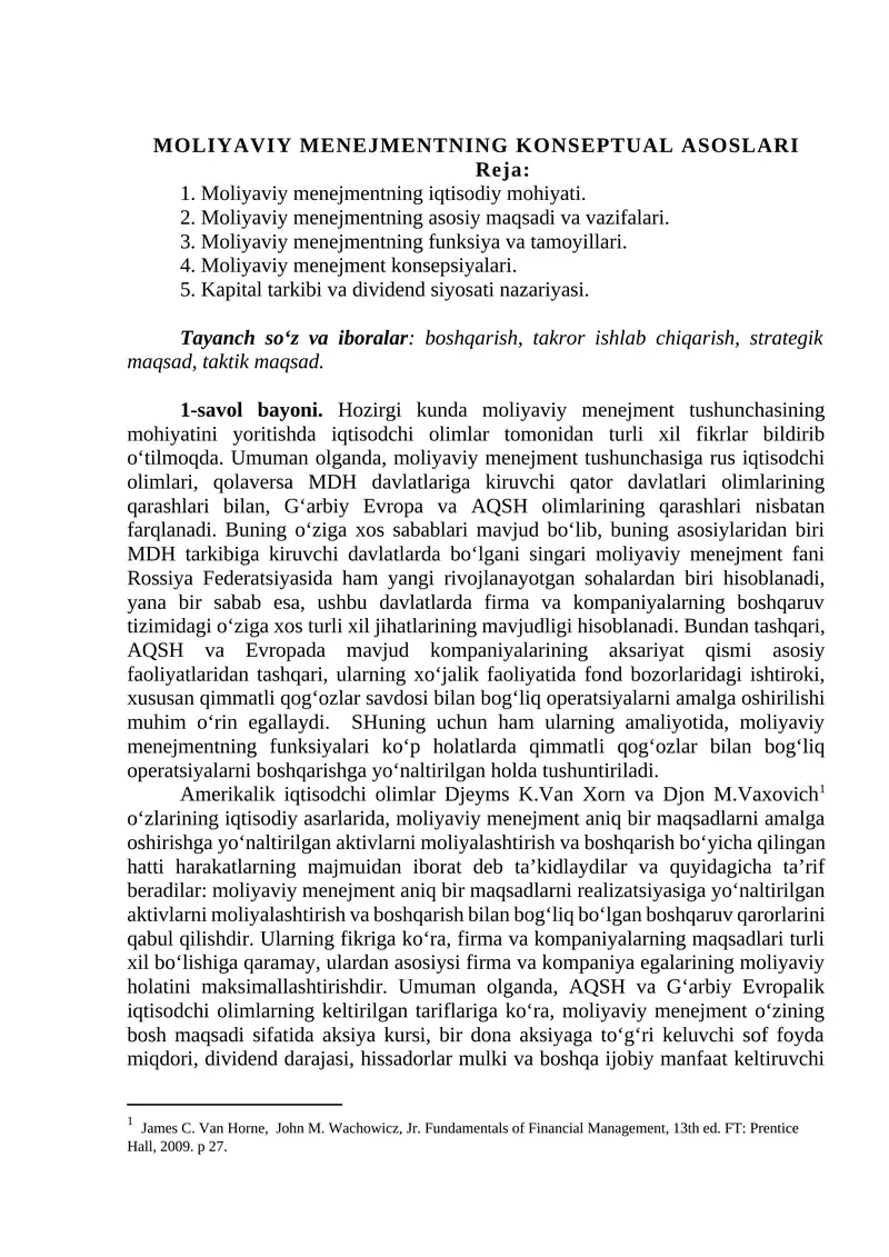 MOLIYAVIY MENEJMENTNING KONSEPTUAL ASOSLARI