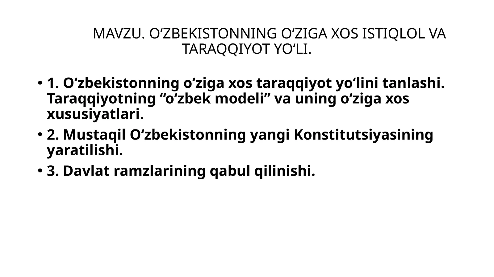 O’ZBEK YO’LI