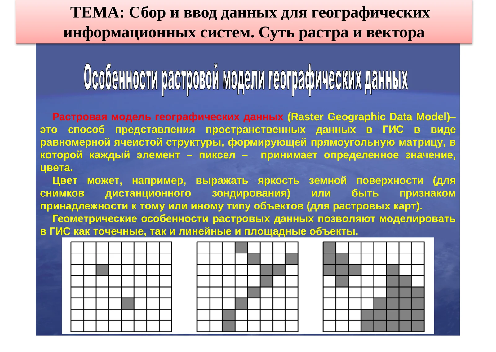 Сбор и ввод данных для географических информационных систем. Суть растра и вектора